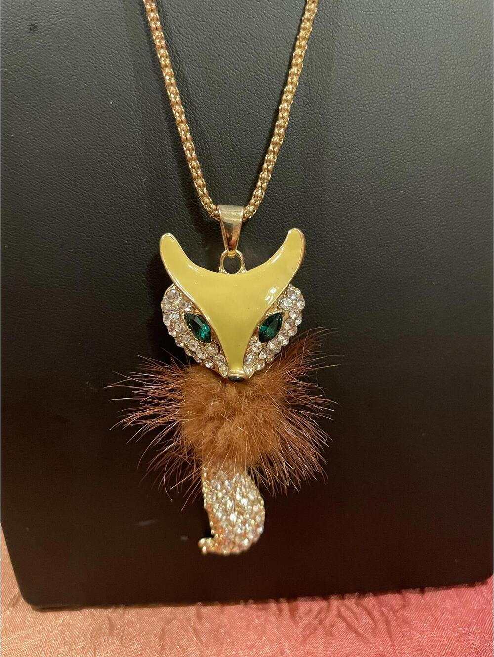 VERY CUTE CHARMING CHARLIE FOX WITH GREEN RHINESTONE EYES, CLEAR [COPY]